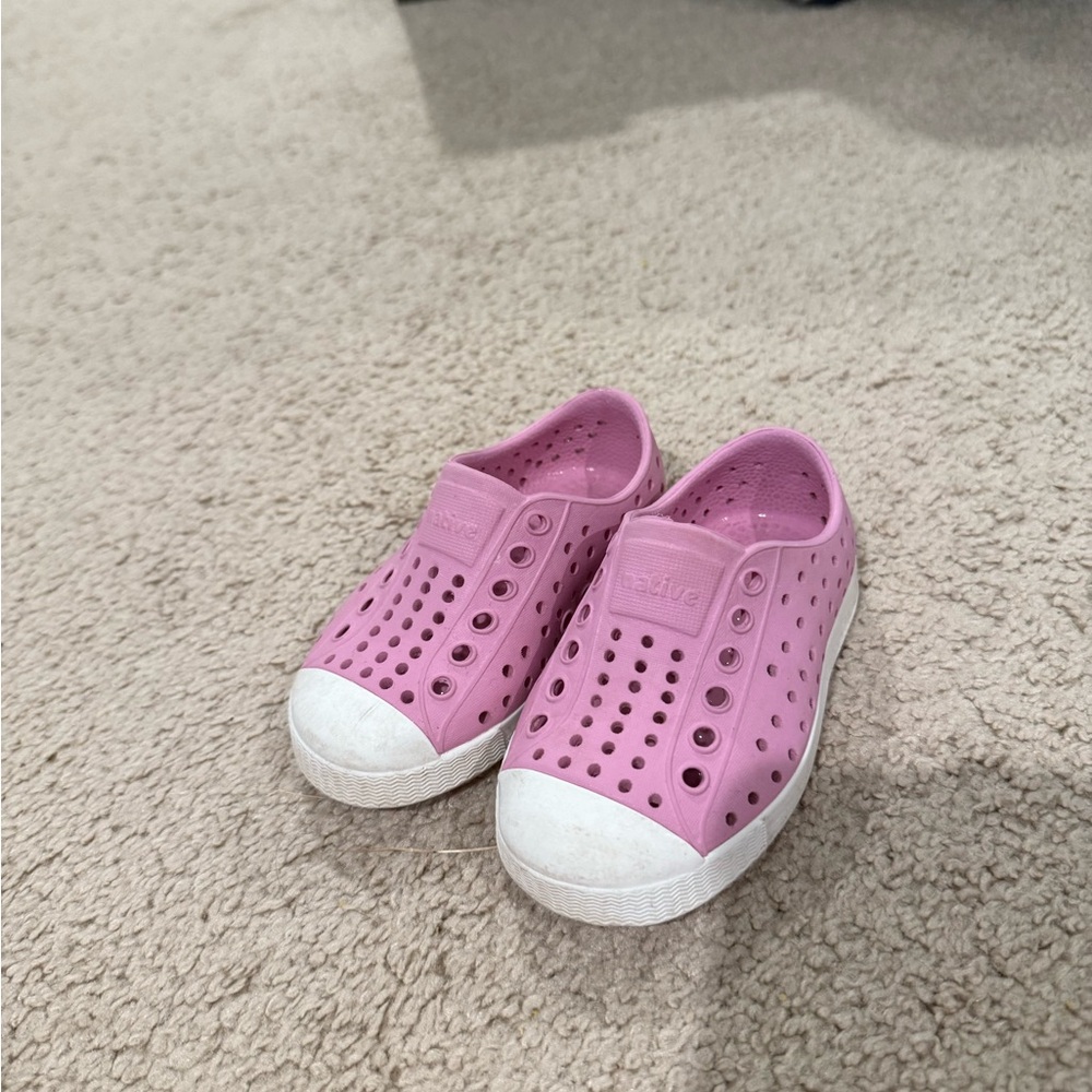 Native Pink and White Water Shoes with Perforated Design